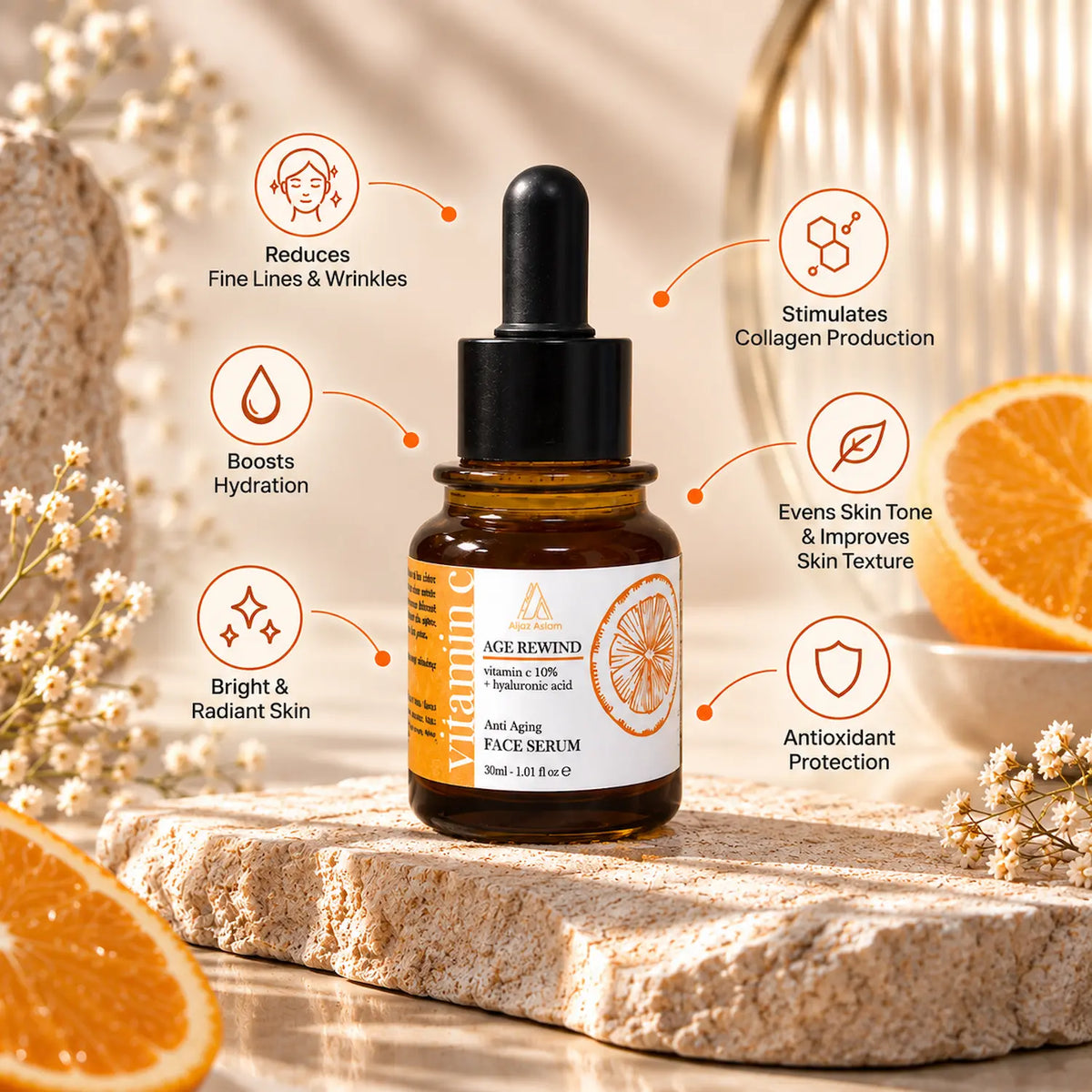 AA - Age Rewind Face Serum with Vitamin C 10% + Hyaluronic Acid