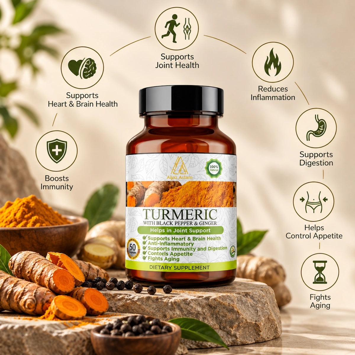 AA - Herbal Dietary Supplement – Turmeric with Black Pepper & Ginger Oil Capsule