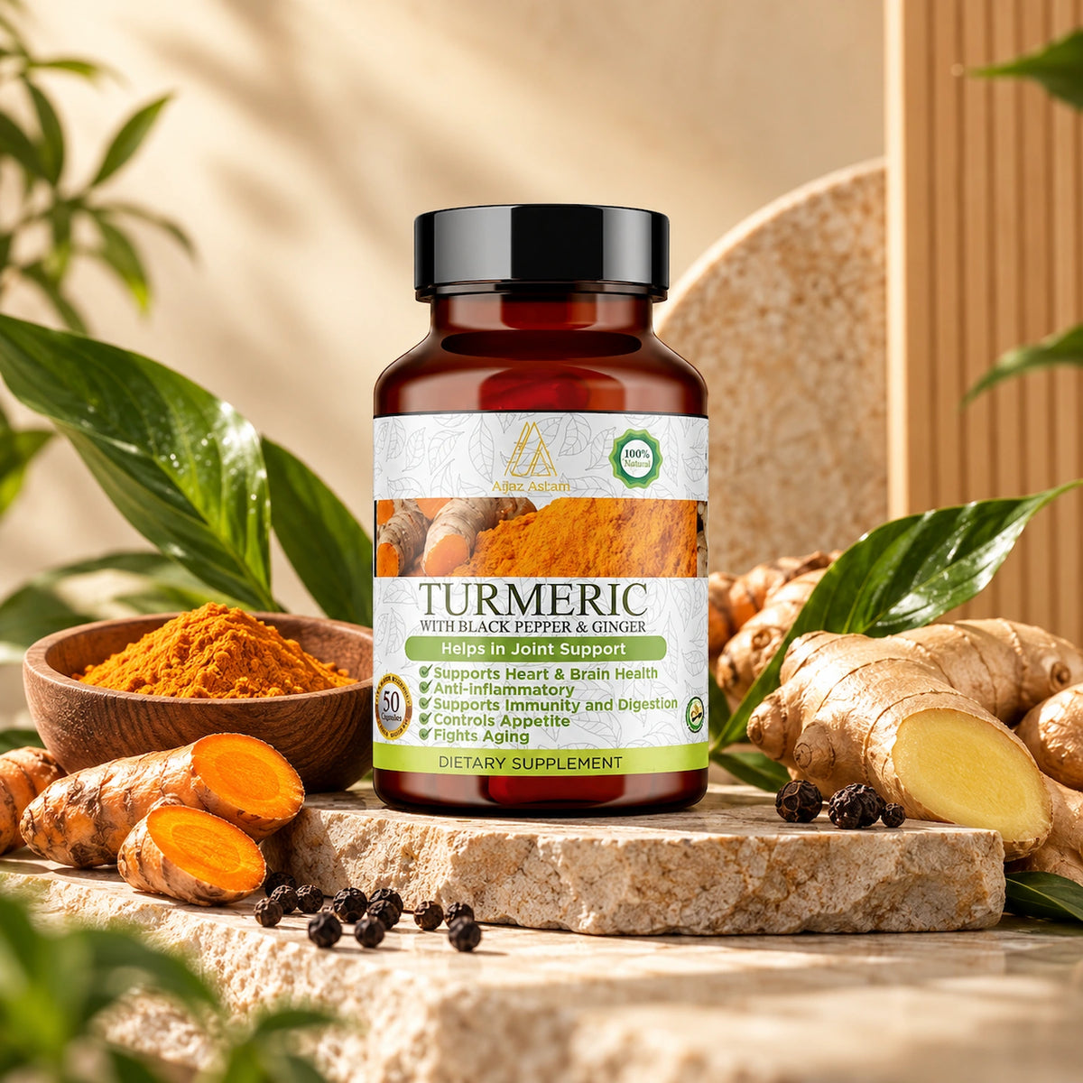 AA - Herbal Dietary Supplement – Turmeric with Black Pepper & Ginger Oil Capsule
